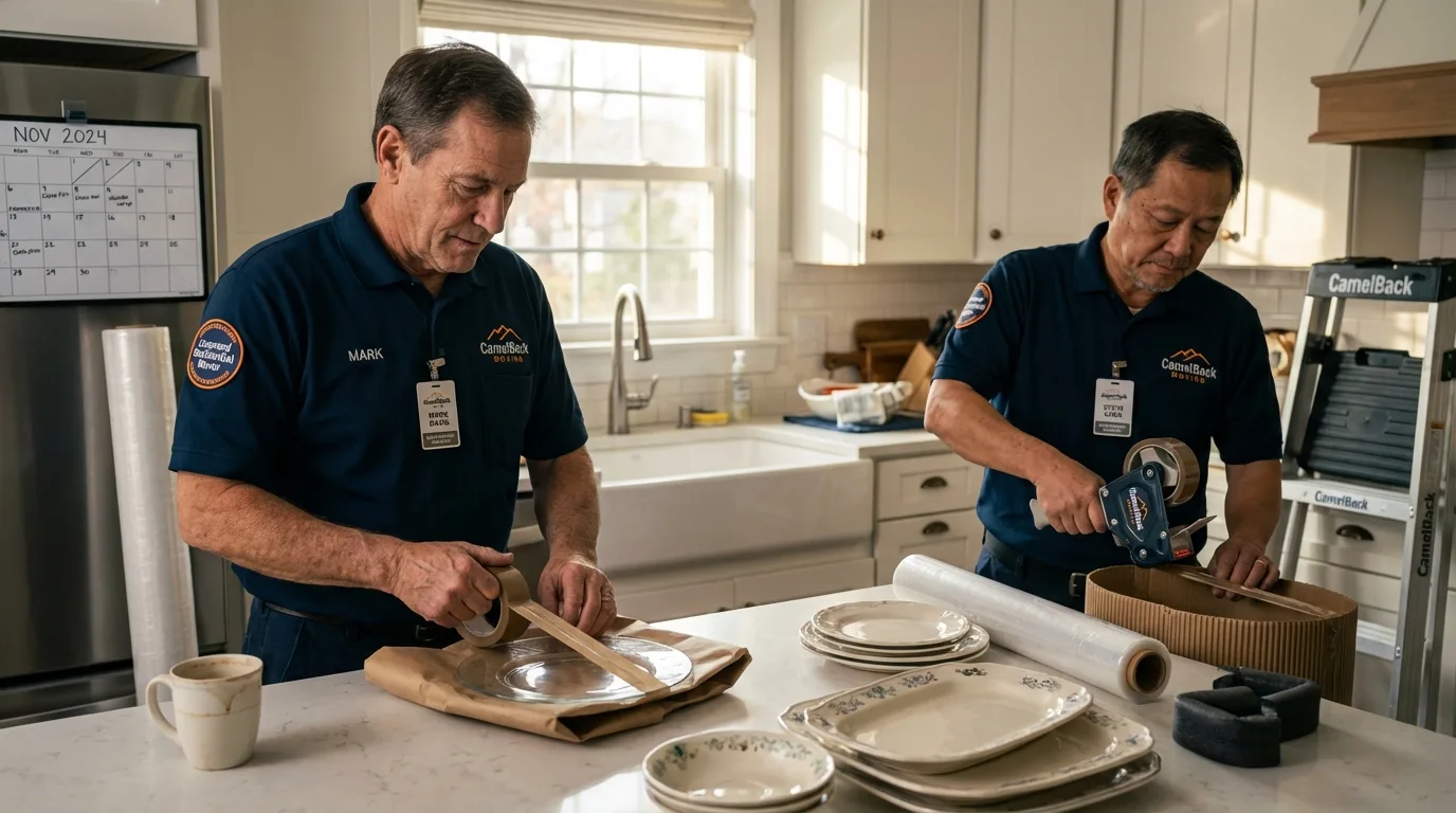 Professional crew packing kitchen dishware in Windsor Heights, IA
